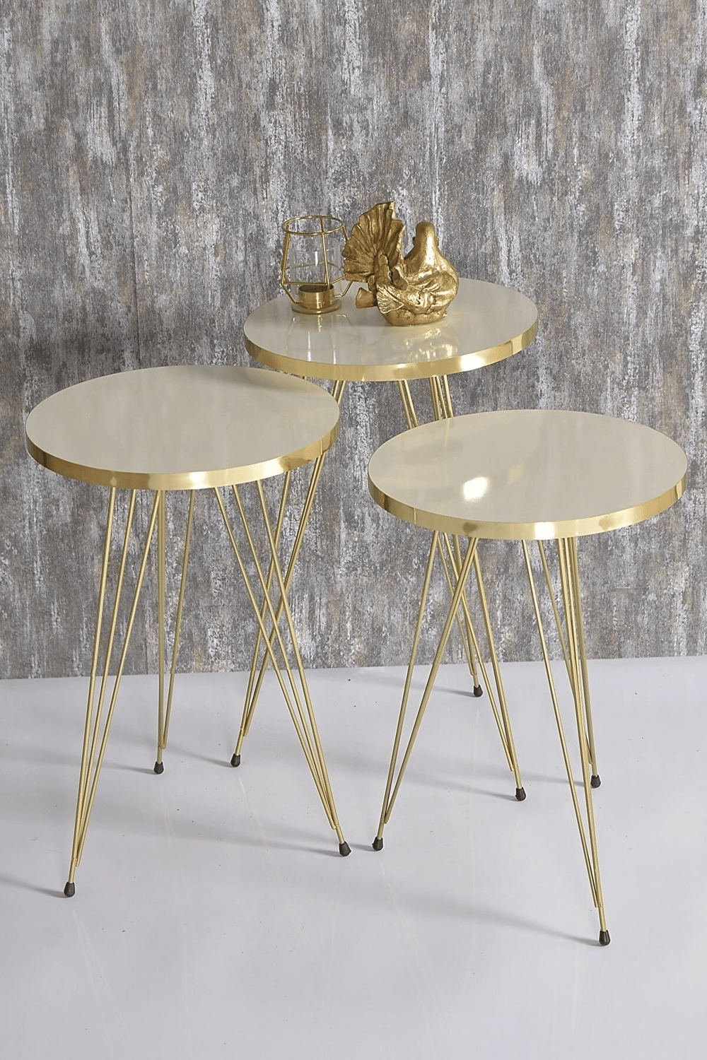 Zigon Sehpa Gold Krem Tel Ayak
