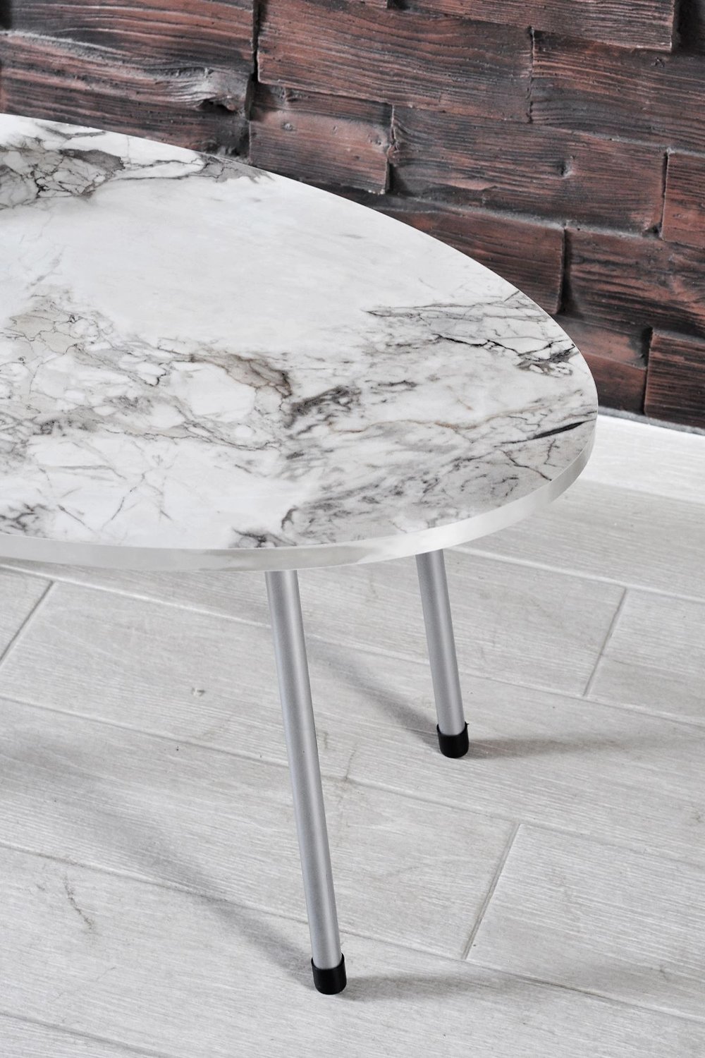 Zigon Sehpa ve Orta Sehpa Elips Gümüş Metal Ayak Gümüş Efes Set
