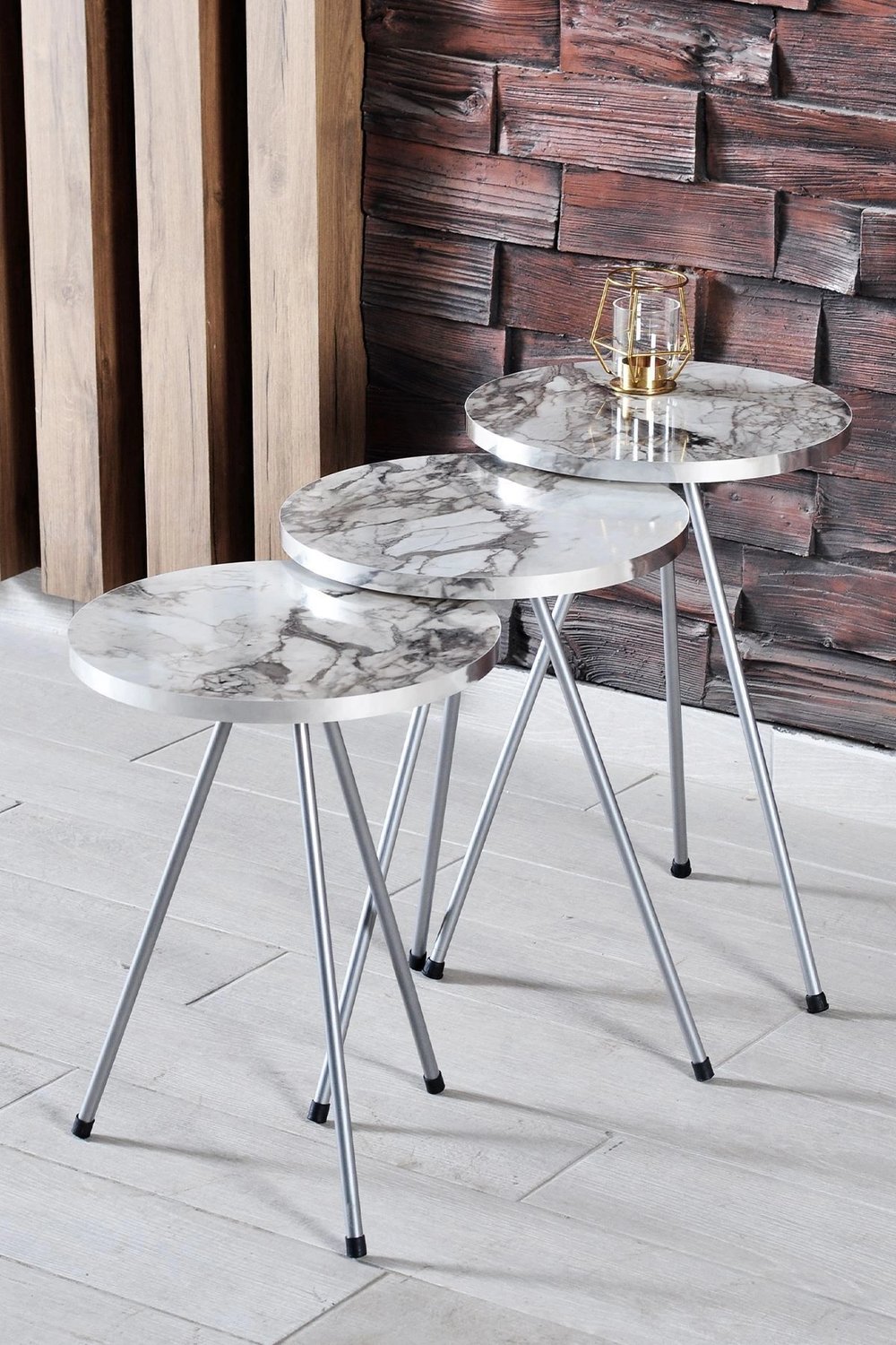Zigon Sehpa ve Orta Sehpa Elips Gümüş Metal Ayak Gümüş Efes Set