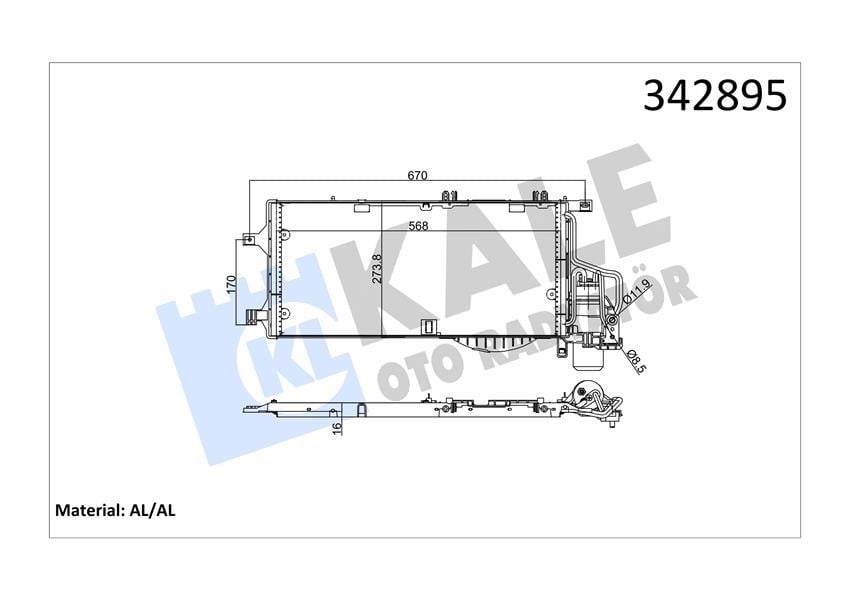 KLİMA RADYATÖRÜ KONDENSERİ KURUTUCU İLE COMBO-CORSA C 1.3CDTI-1.7CDTI 03> 548x261x16