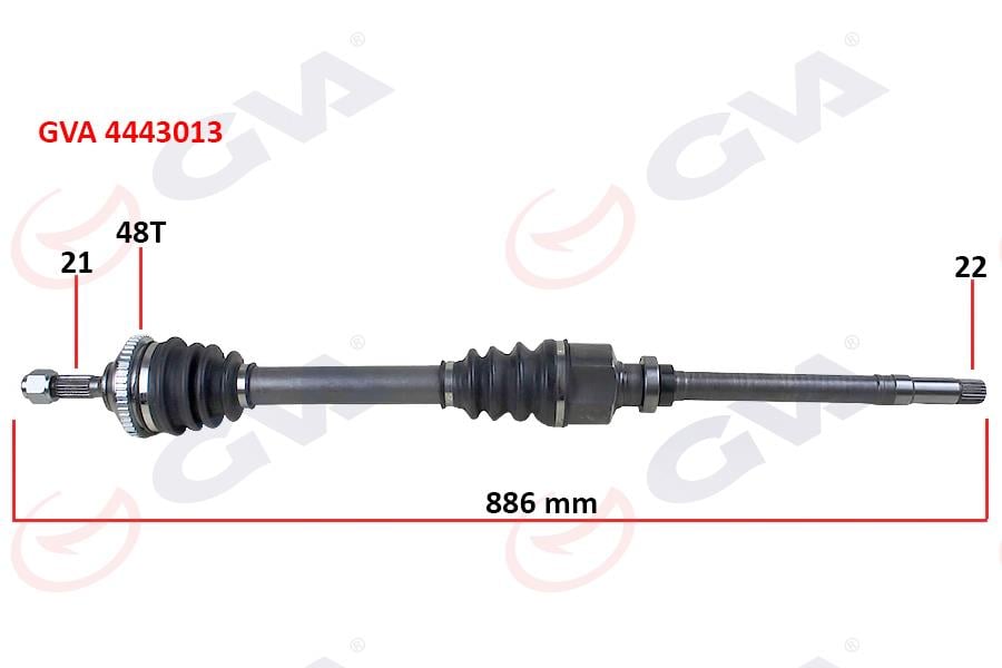 KOMPLE AKS SAĞ PEUGEOT P206 1.6i TU5 98>06 21x22x48T 886mm ABS Lİ