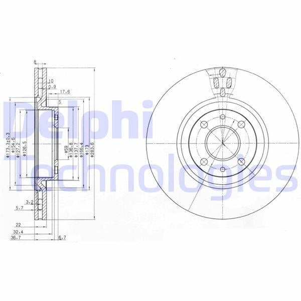 ÖN FREN AYNASI FIAT DOBLO 05>IDEA 04>LINEA 09> FIORINO 09> BRAVO 01>STILO 01> 284x22x 4 DELİK HAVALI