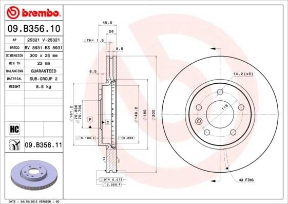 ÖN FREN AYNASI INSIGNIA B 16 INÇ 18> ASTRA J 09 > ZAFIRA C 11 > CRUZE 09 > 300x26x5DLxHAVALI 13502051