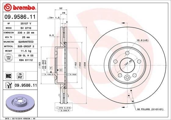 ON FREN DISK AYNASI HAVALI VOLVO S60 II 10>15 S80 II 06> V60 I 11>15 V70 III 07>15 XC70 II 09>15 336cm CAP