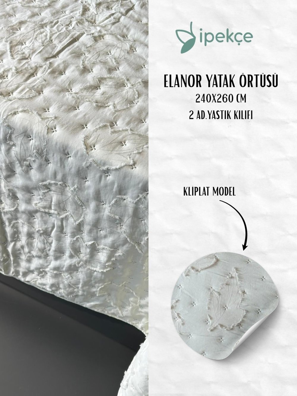 İpekçe Elanor 3 Parça Çift Kişilik Yatak Örtüsü Seti - Pembe Modern Dokulu ve Şık Yatak Örtüsü