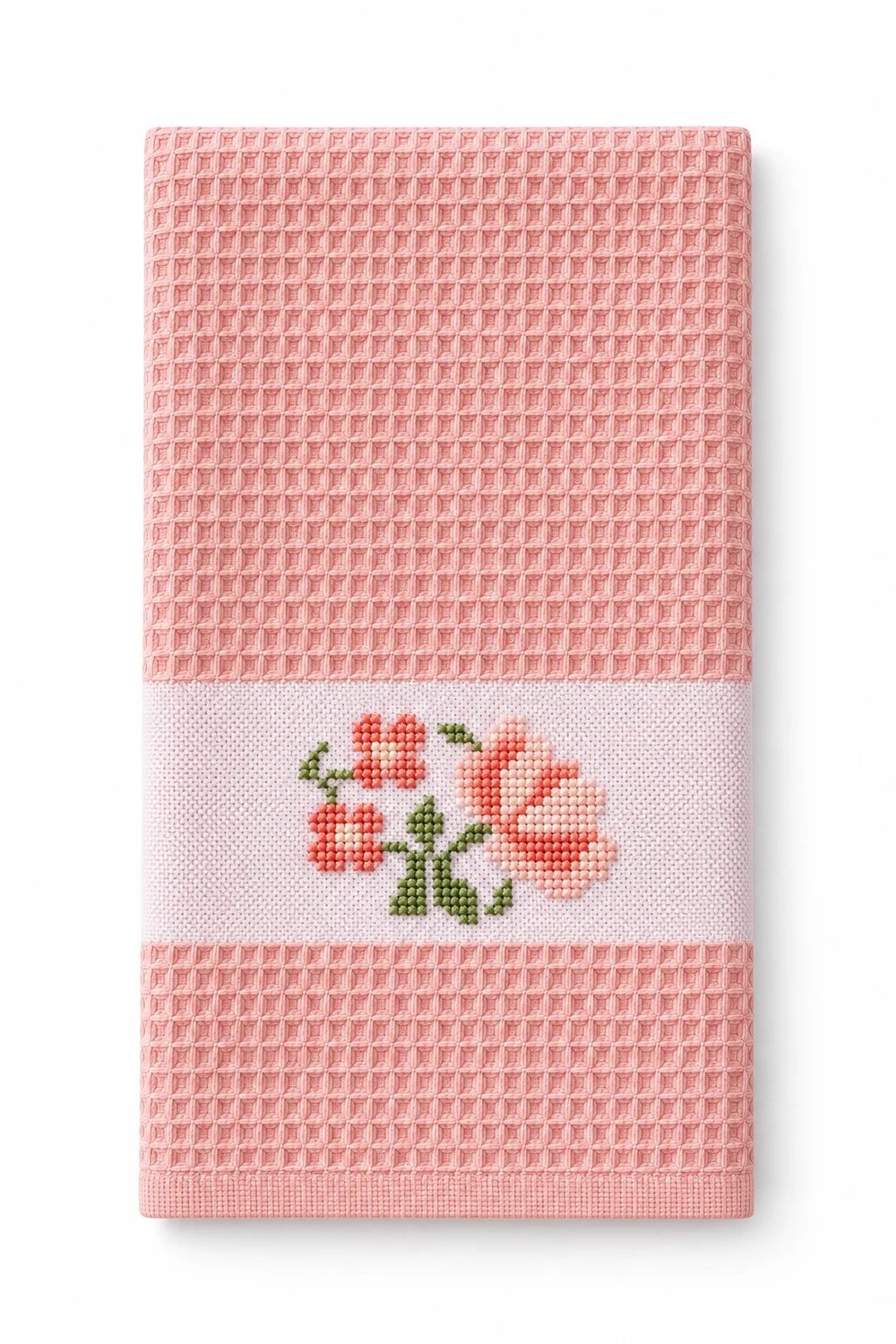 İpekçe Kanaviçe Çiçek İşlemeli Mutfak Havlusu Peçete 1’li 40x60 cm Pembe