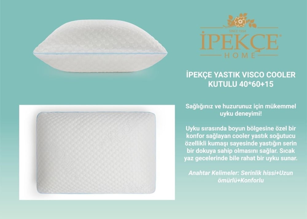 İpekçe Visco Cooler Yastık 40x60+15 cm - Serinletici Etkili Terletmez Ortopedik Visco Yastık