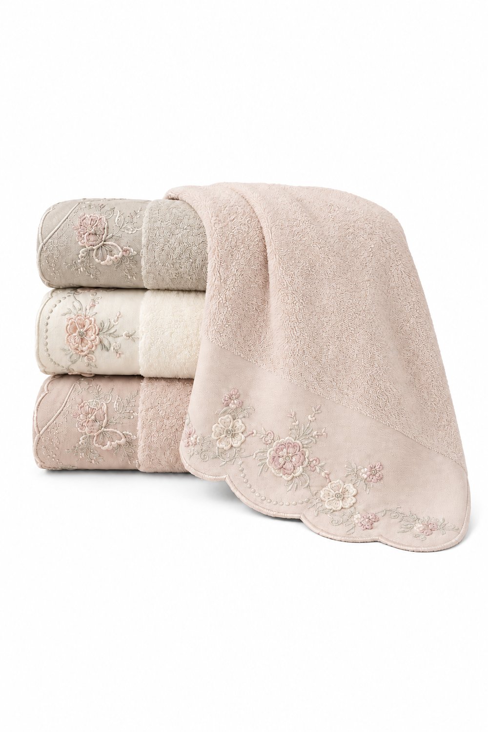 Pupilla 1080 Lena Nakışlı Havlu Seti 4lü Paket 50x90 cm