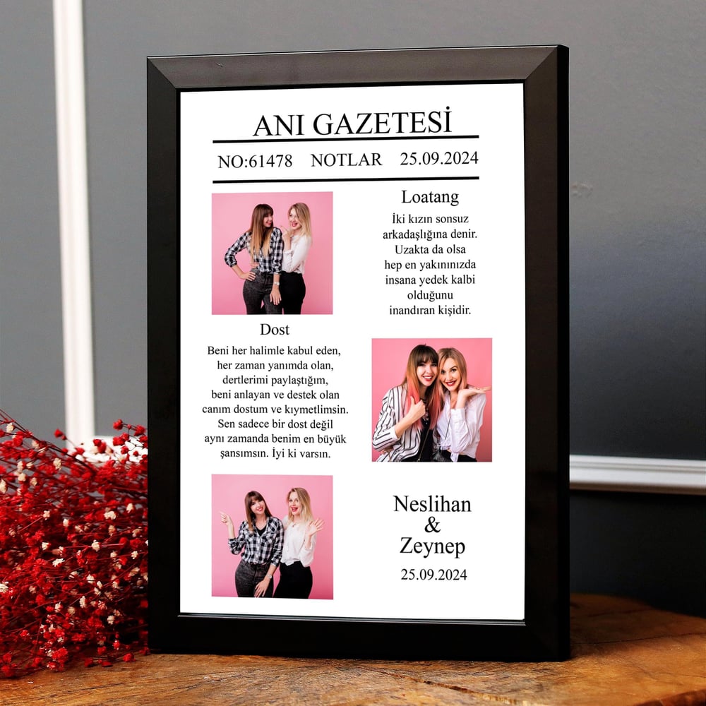 Arkadaşa Hediye Anı Gazetesi Tasarımlı Fotoğraflı Kolaj Çerçeve