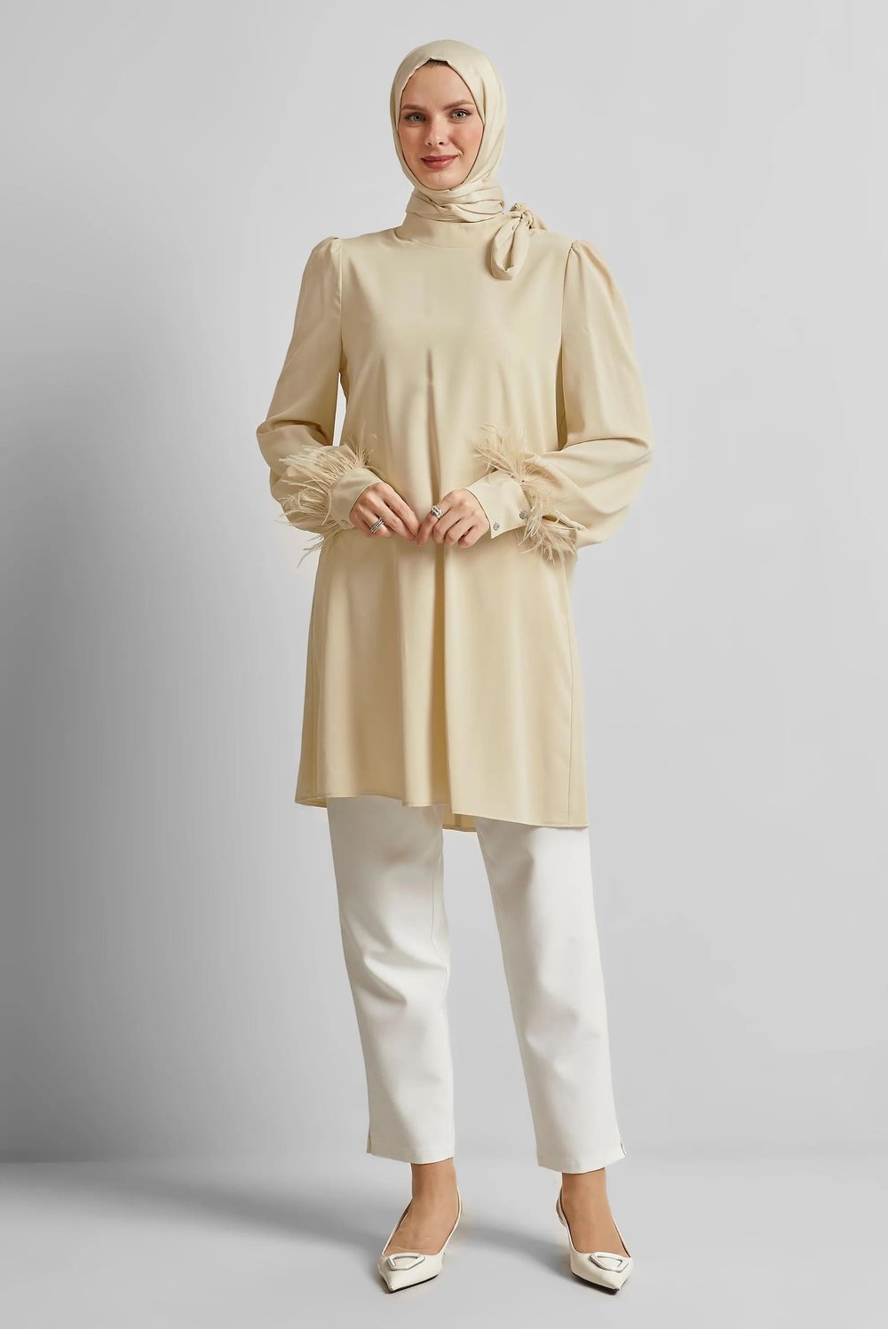 Alvina - Kolları Tüy Detaylı Tunik 45324