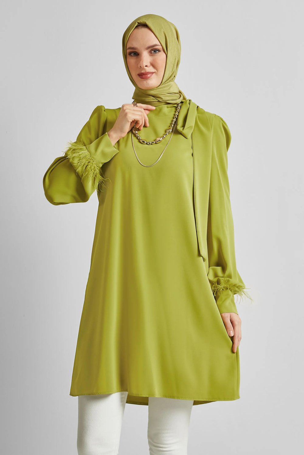 Alvina - Kolları Tüy Detaylı Tunik 45324