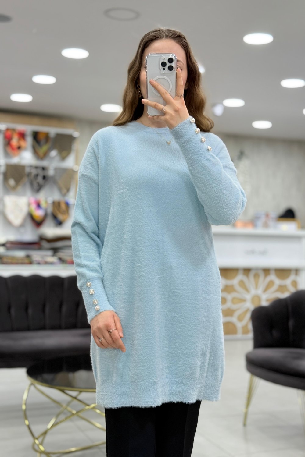 Angora Kol Manşetli Düğmeli Tunik 140125