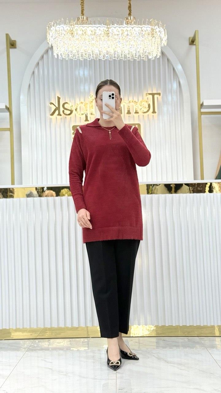 Gömlek Yaka Taşlı Tunik 140443