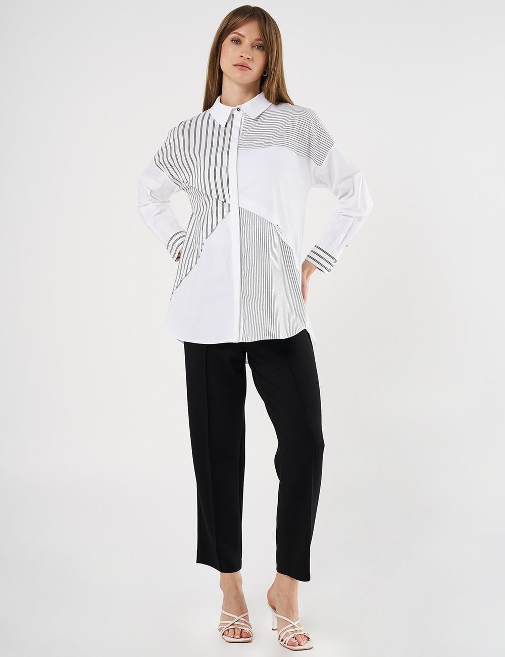 Kayra - Çizgi Desen Poplin Tunik KA-B25-21115