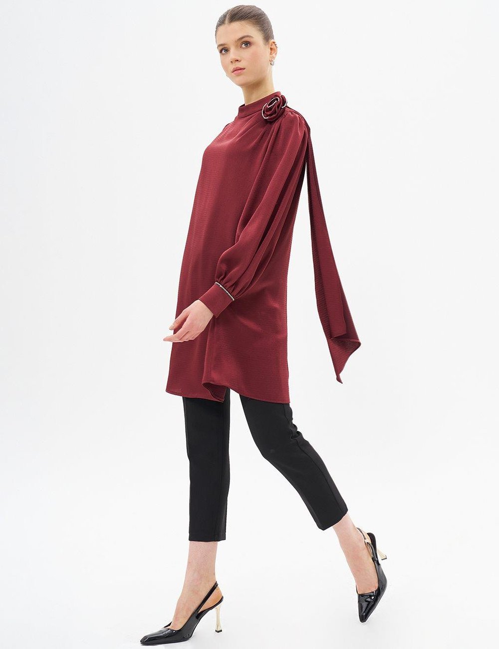 Kayra - Gül Motifli Saten Tunik KA-A24-21052