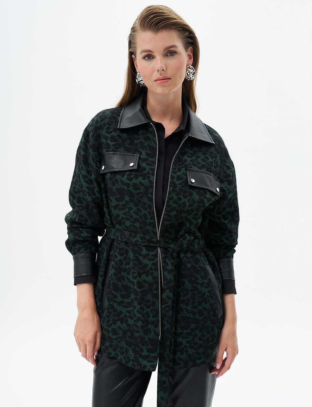 Kayra - Leopar Desenli Kuşaklı Ceket KA-A24-13067