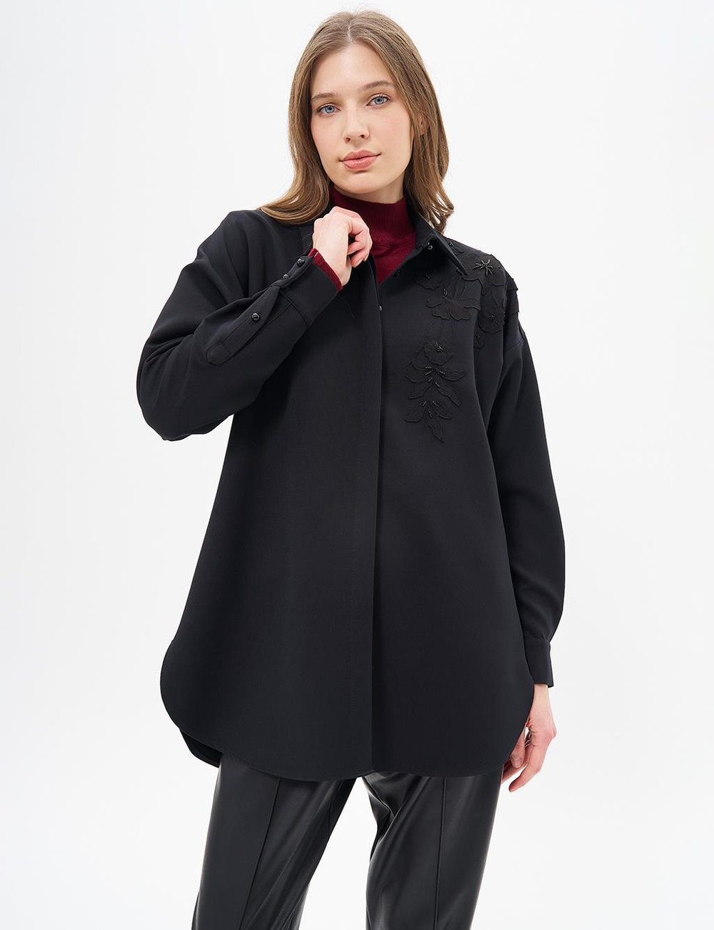 Kayra - Nakış Aplikeli Gömlek Yaka Tunik KA-A24-21088