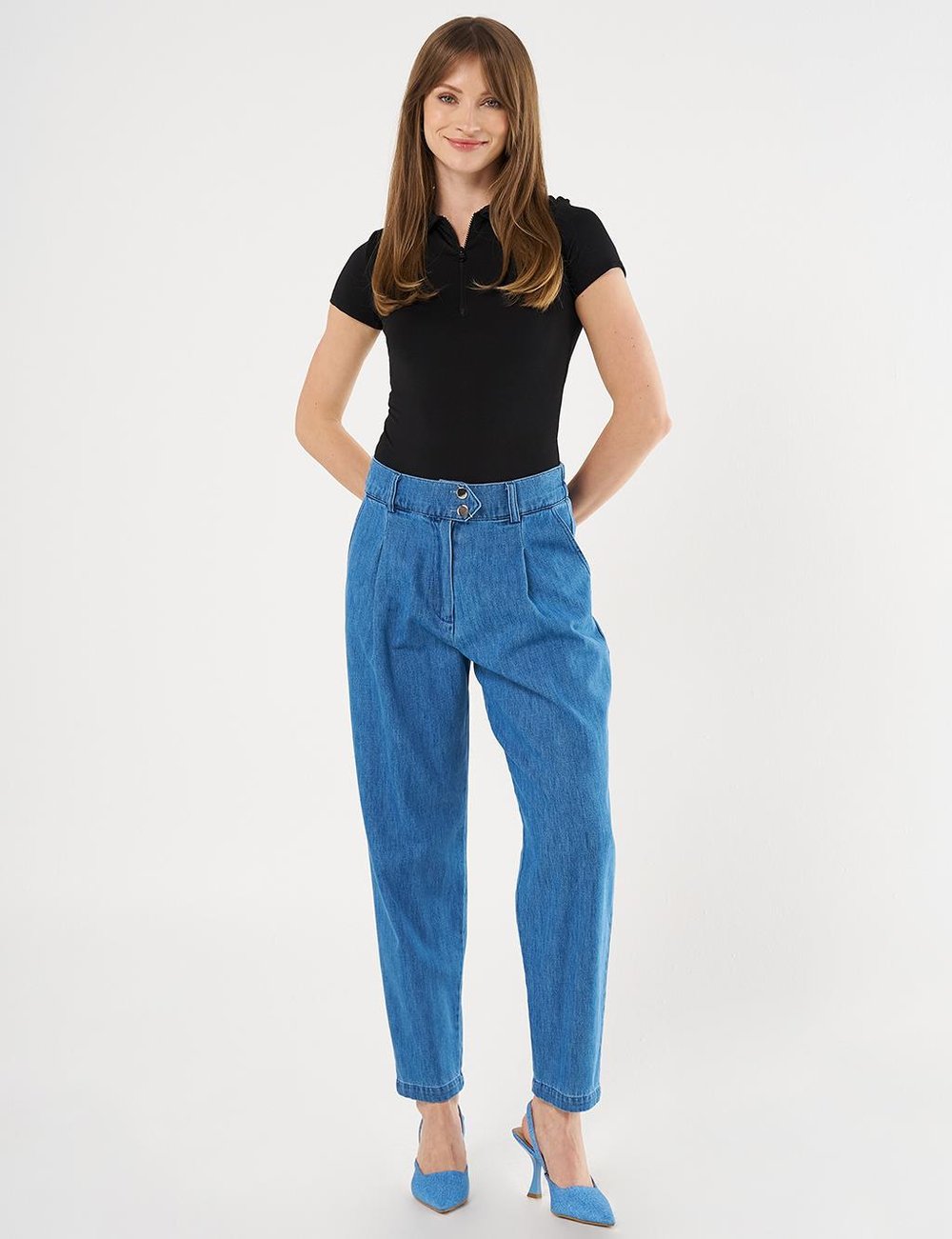 Kayra - Pileli Havuç Kesim Denim Pantolon KY-B25-79017