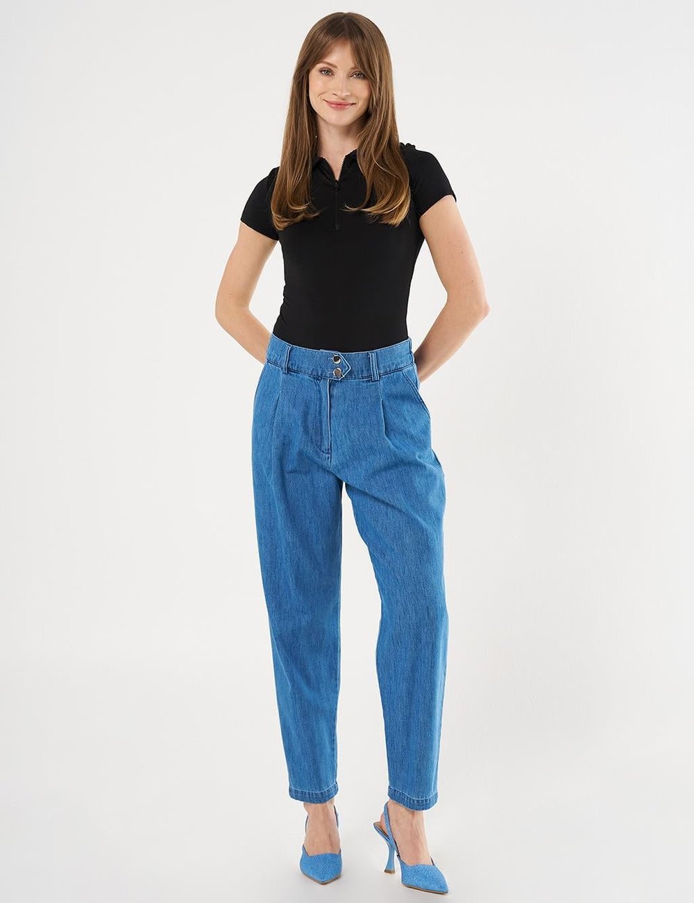 Kayra - Pileli Havuç Kesim Denim Pantolon KY-B25-79017