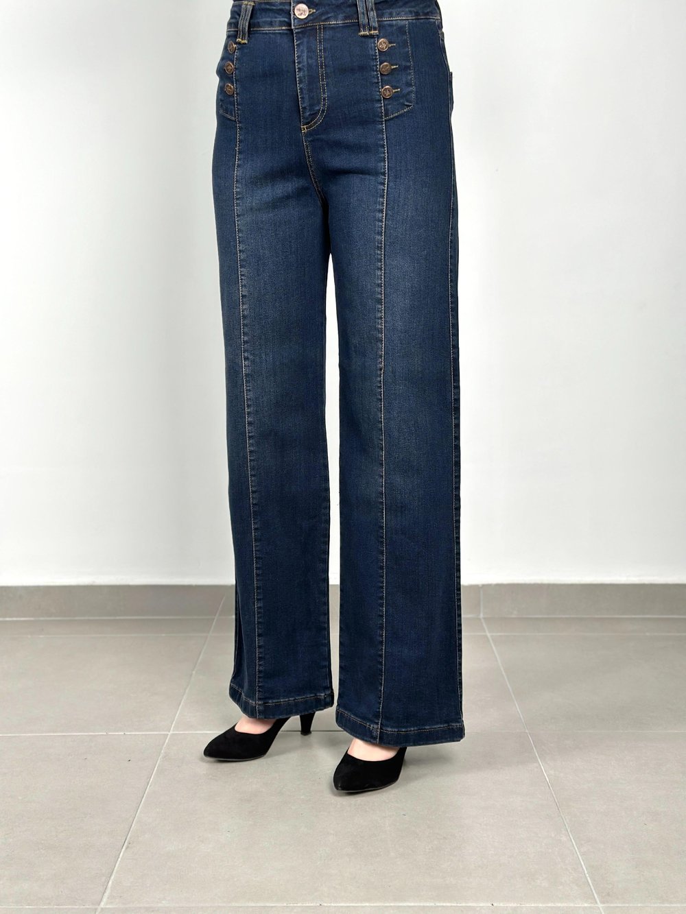 La Carte Jeans - Düğme Detaylı Bol Paça Kot Pantolon 70001