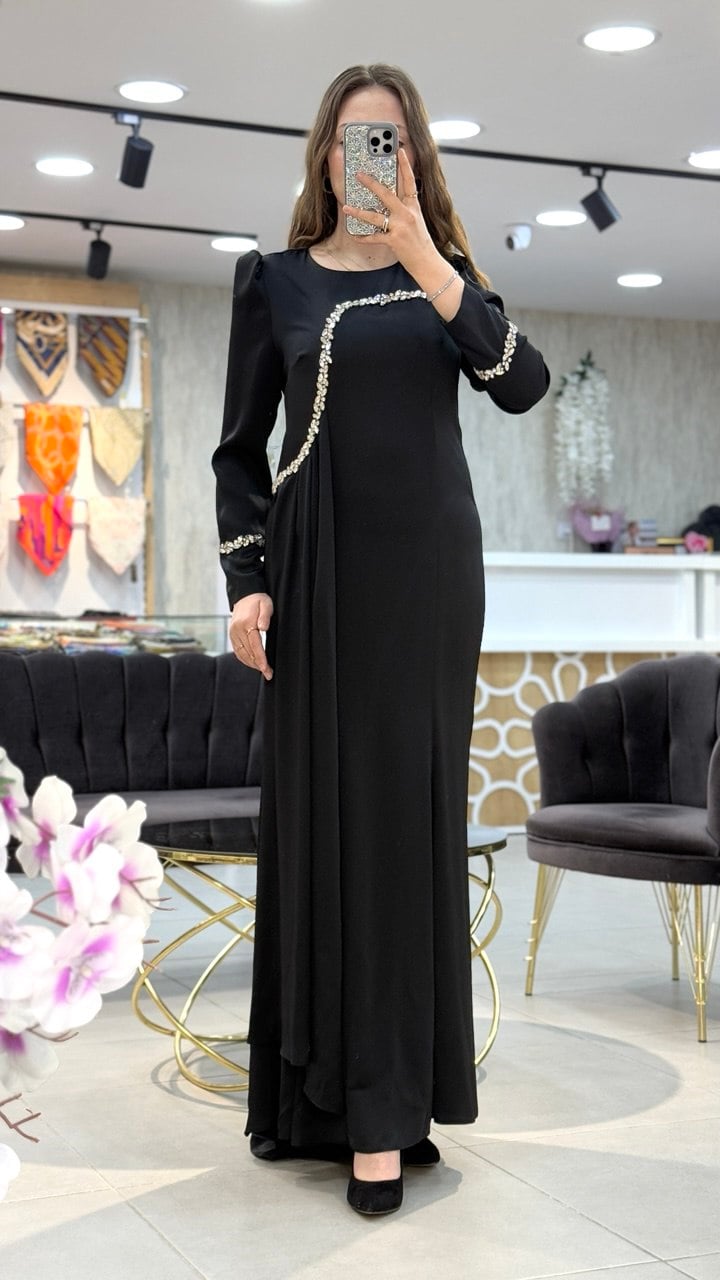 Matex - Taş Detaylı Kuyruklu Abiye Elbise 5349