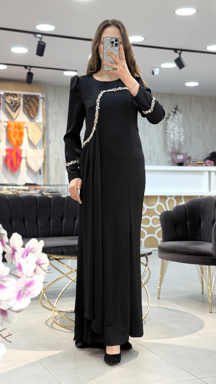 Matex - Taş Detaylı Kuyruklu Abiye Elbise 5349