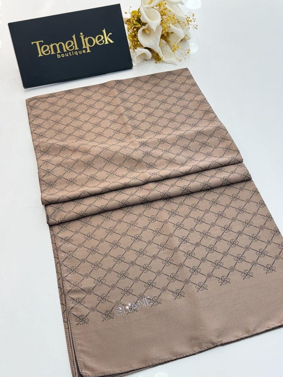 Siyane - Çift Taraflı Pamuk Jakar Monogram Şal 03187