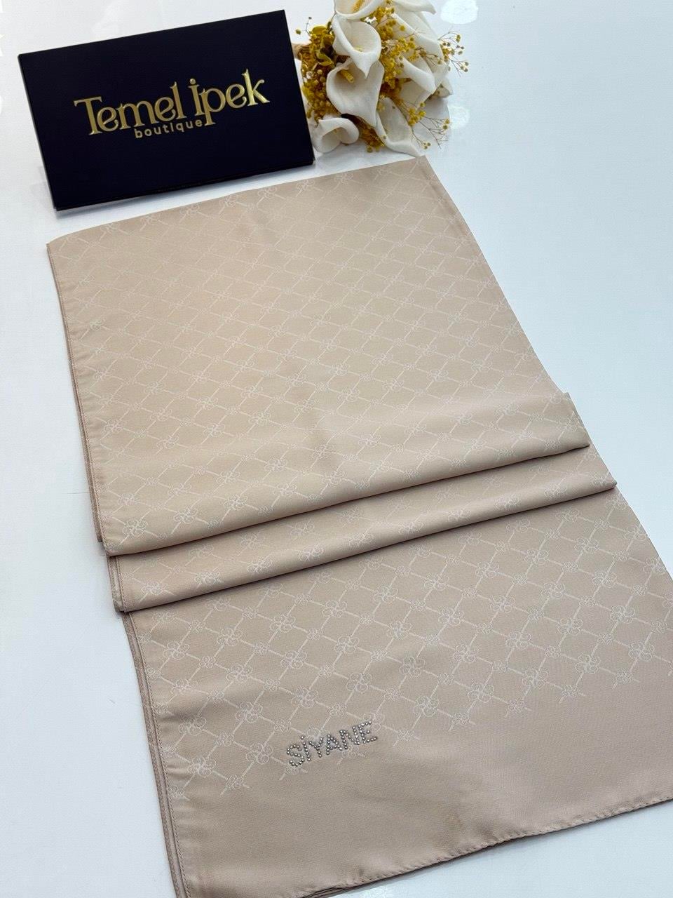 Siyane - Çift Taraflı Pamuk Jakar Monogram Şal 03187