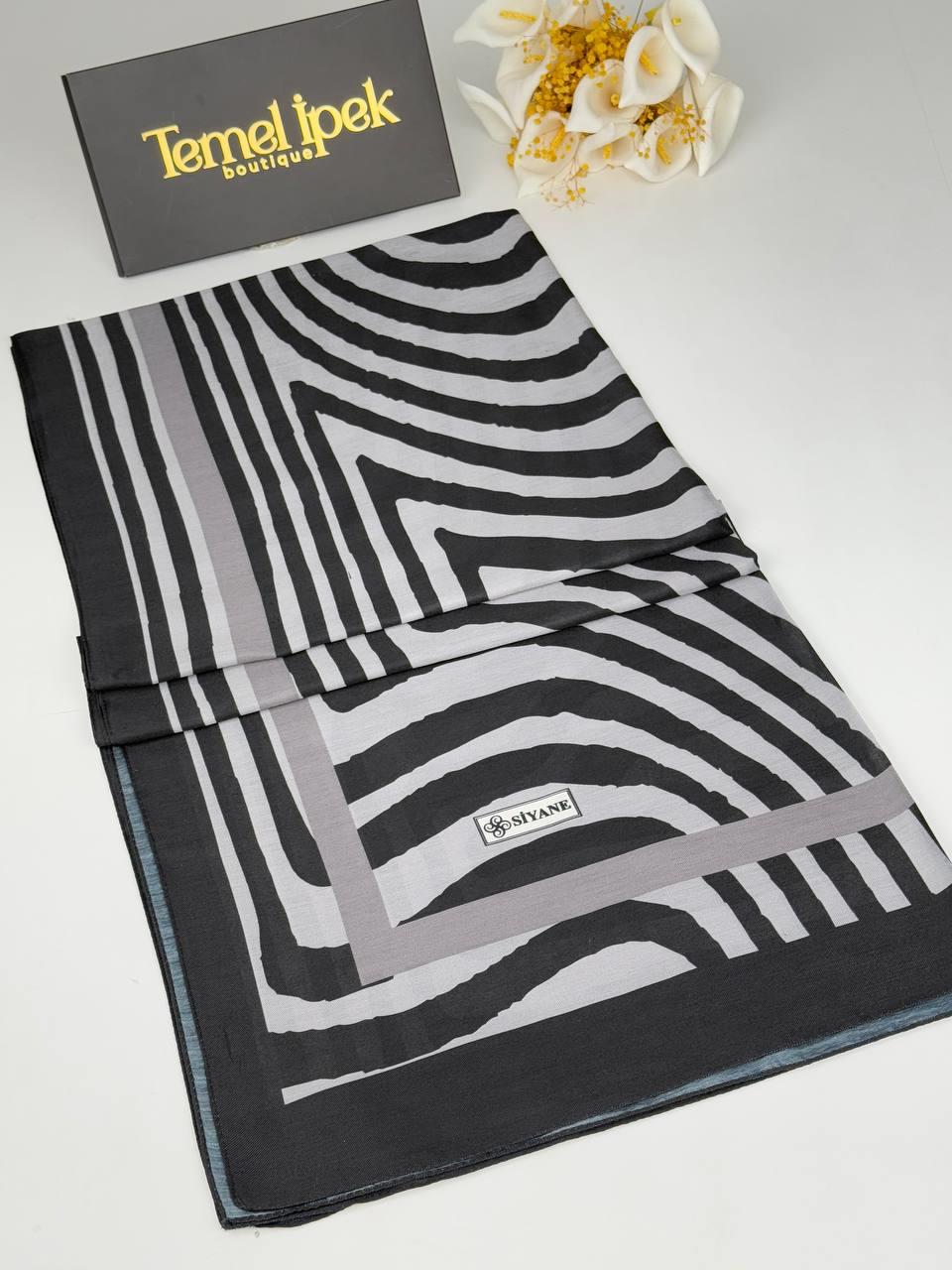 Siyane - Desenli Pamuklu Kumaş Şal 75x190 cm 02046
