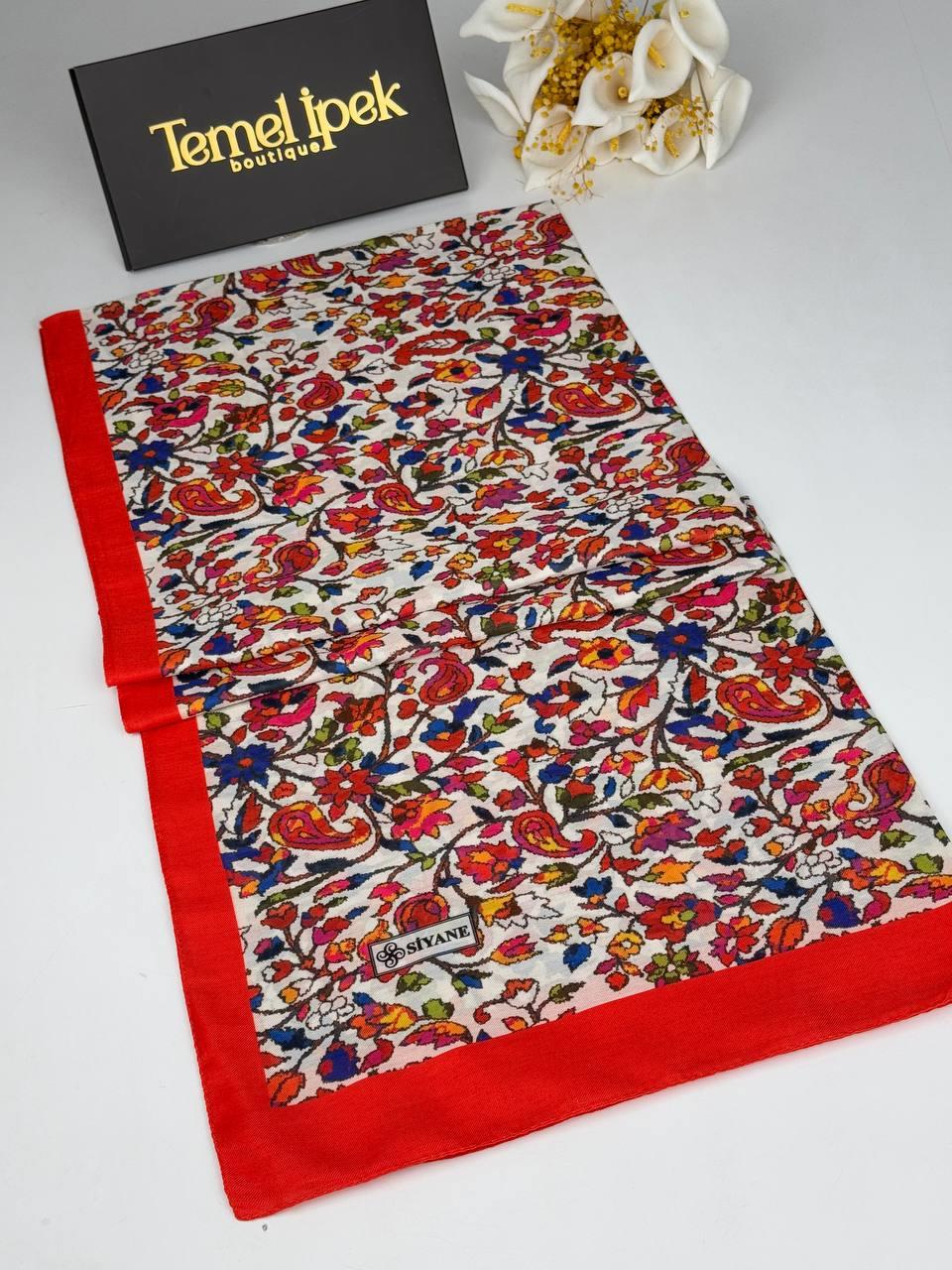 Siyane - Desenli Pamuklu Kumaş Şal 75x190 cm 02056