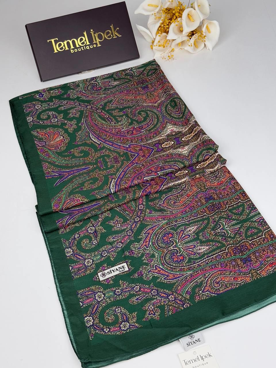 Siyane - Desenli Pamuklu Kumaş Şal 75x190 cm 02087