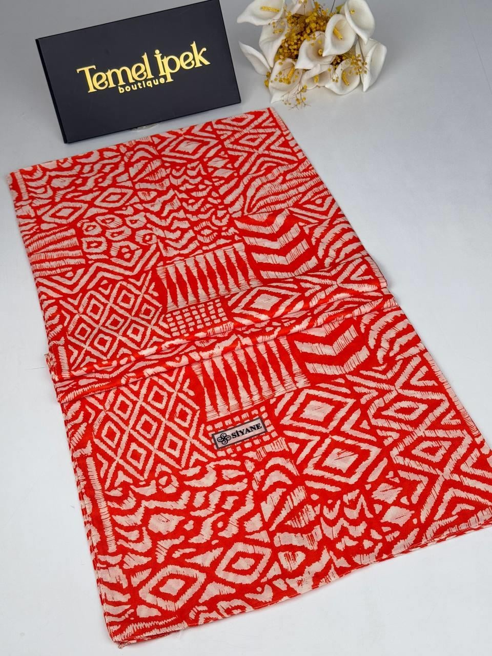 Siyane - Desenli Pamuklu Kumaş Şal 75x190 cm 02048