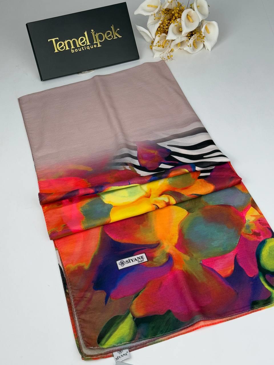 Siyane - Desenli Pamuklu Kumaş Şal 75x190 cm 02084