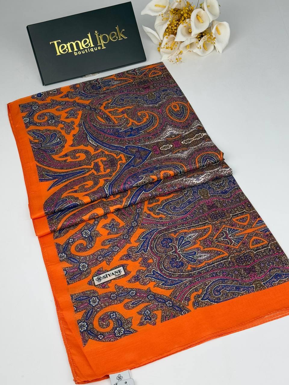 Siyane - Desenli Pamuklu Kumaş Şal 75x190 cm 02087