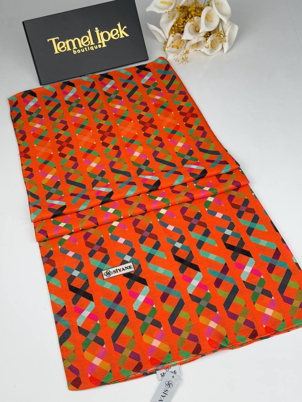 Siyane - Desenli Pamuklu Kumaş Şal 75x190 cm 02074