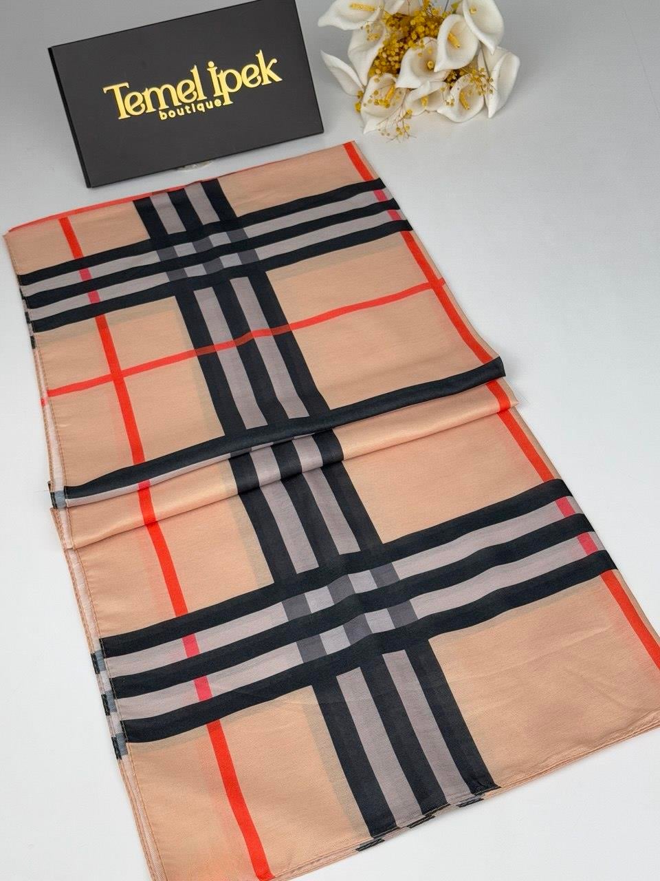 Siyane - Desenli Pamuklu Kumaş Şal 75x190 cm 02062
