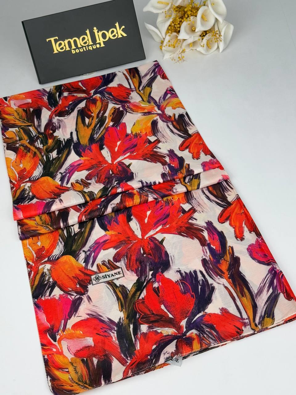 Siyane - Desenli Pamuklu Kumaş Şal 75x190 cm 02057