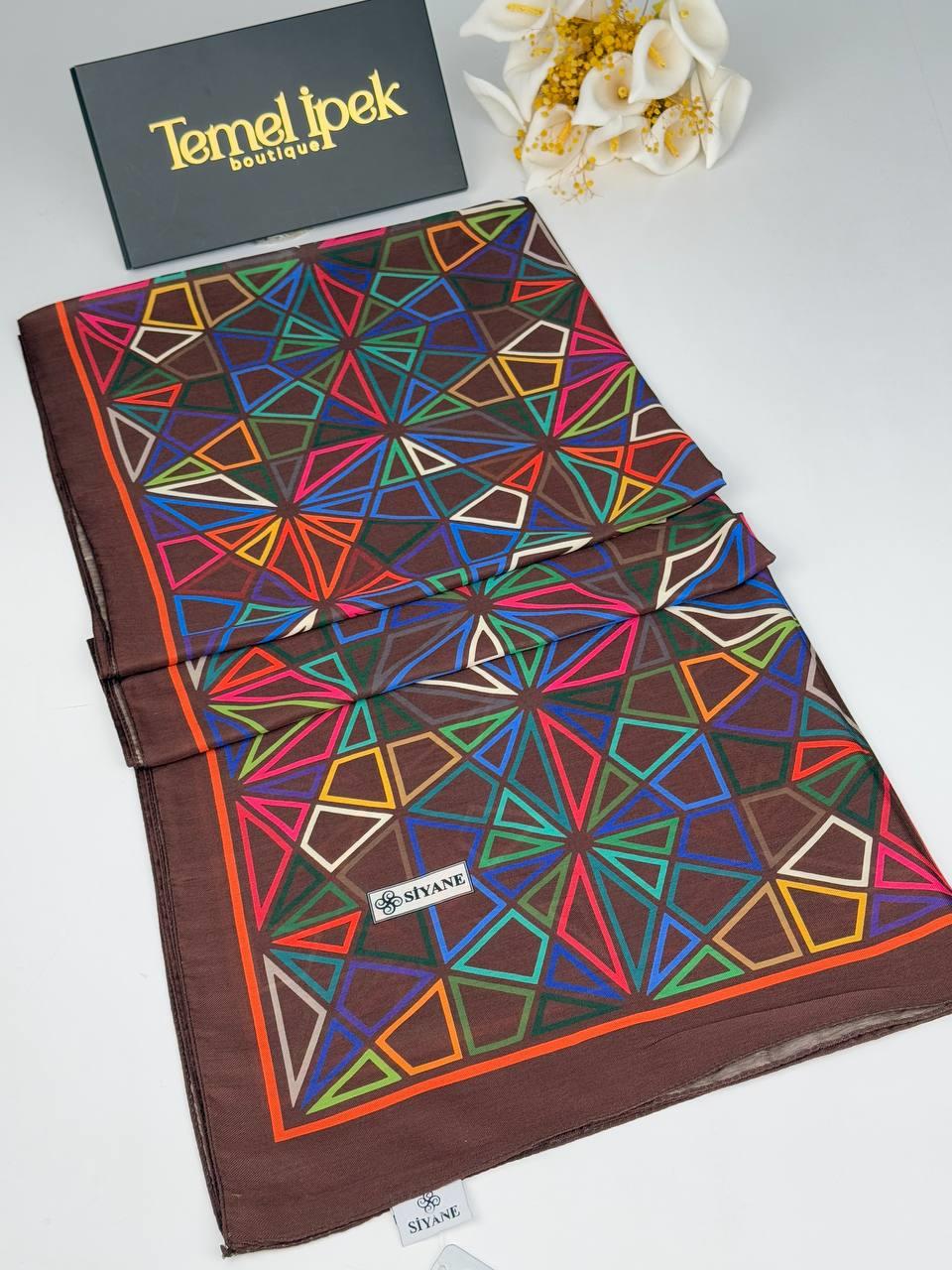 Siyane - Desenli Pamuklu Kumaş Şal 75x190 cm 02069