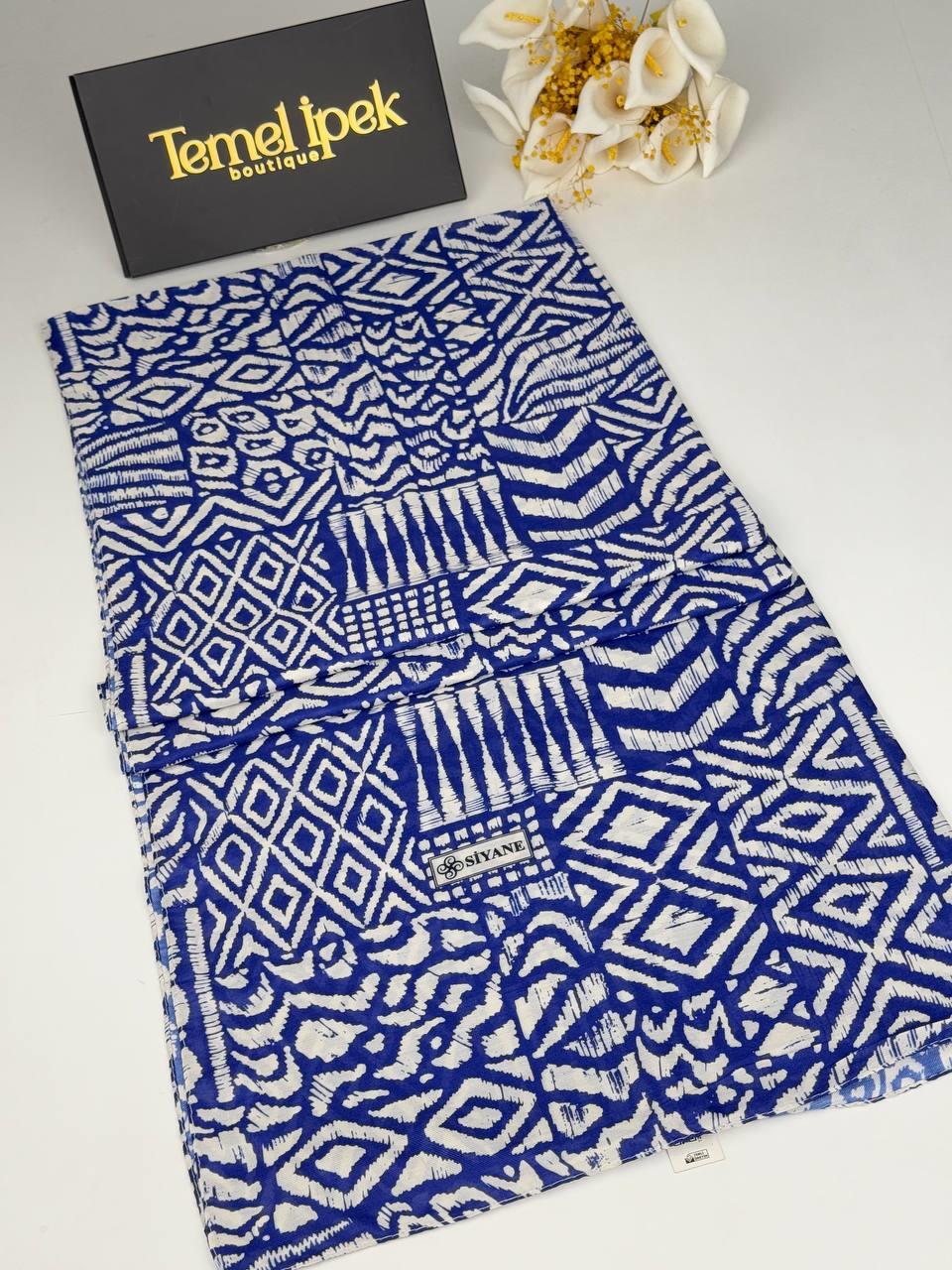 Siyane - Desenli Pamuklu Kumaş Şal 75x190 cm 02048
