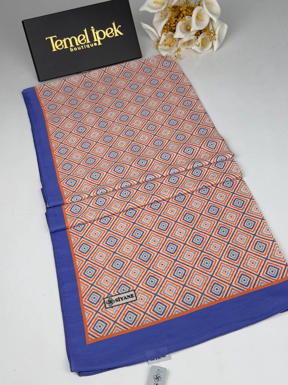 Siyane - Desenli Pamuklu Kumaş Şal 75x190 cm 02080