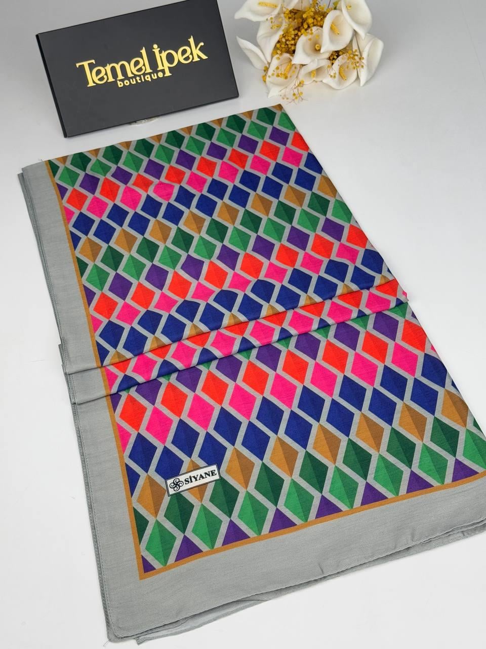 Siyane - Desenli Pamuklu Kumaş Şal 75x190 cm 02070