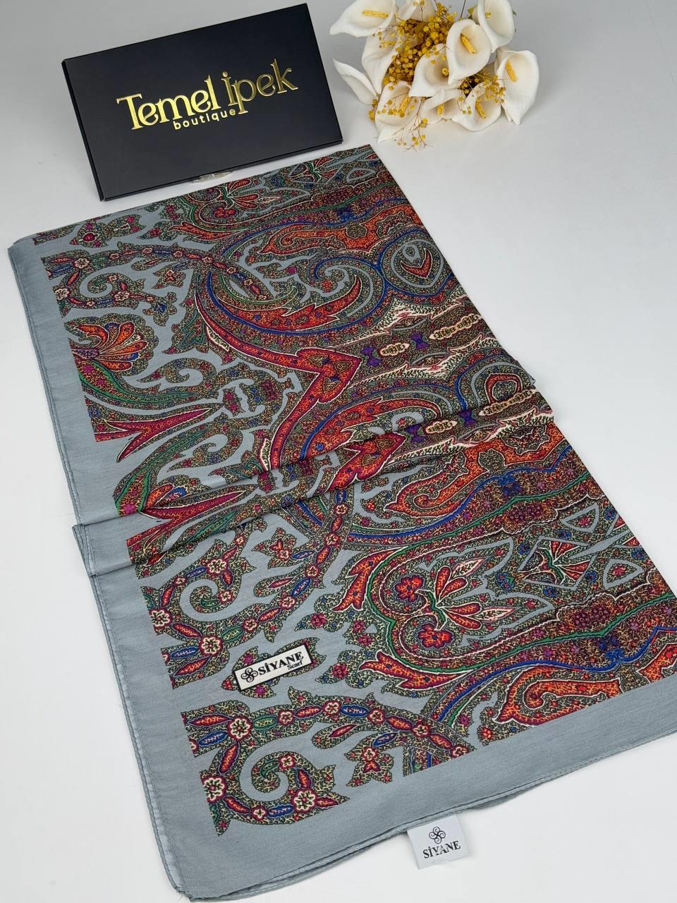 Siyane - Desenli Pamuklu Kumaş Şal 75x190 cm 02087