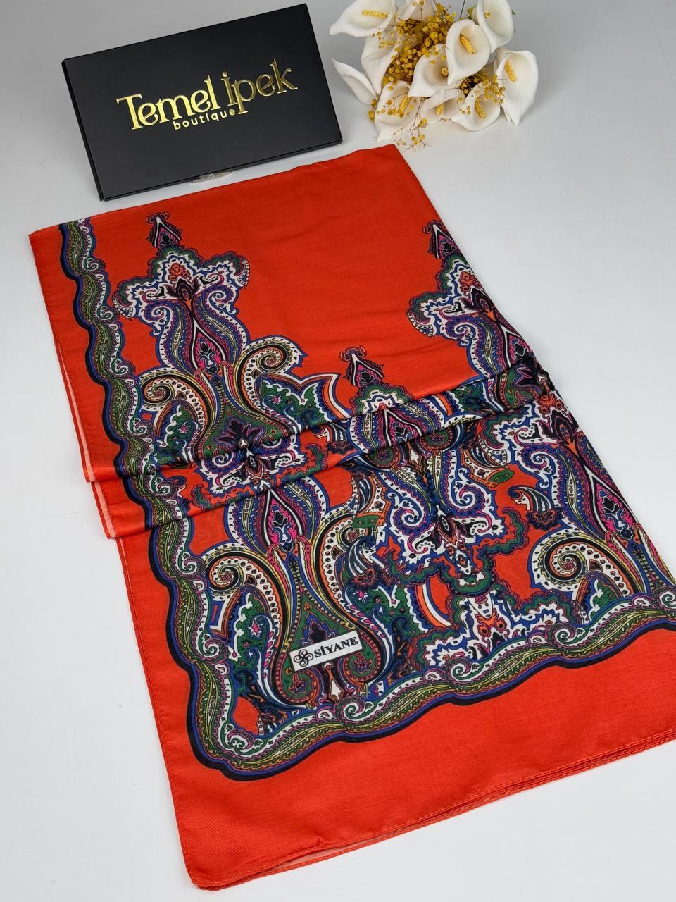 Siyane - Desenli Pamuklu Kumaş Şal 75x190 cm 02087