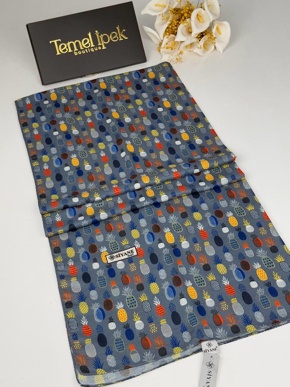 Siyane - Desenli Pamuklu Kumaş Şal 75x190 cm 02084