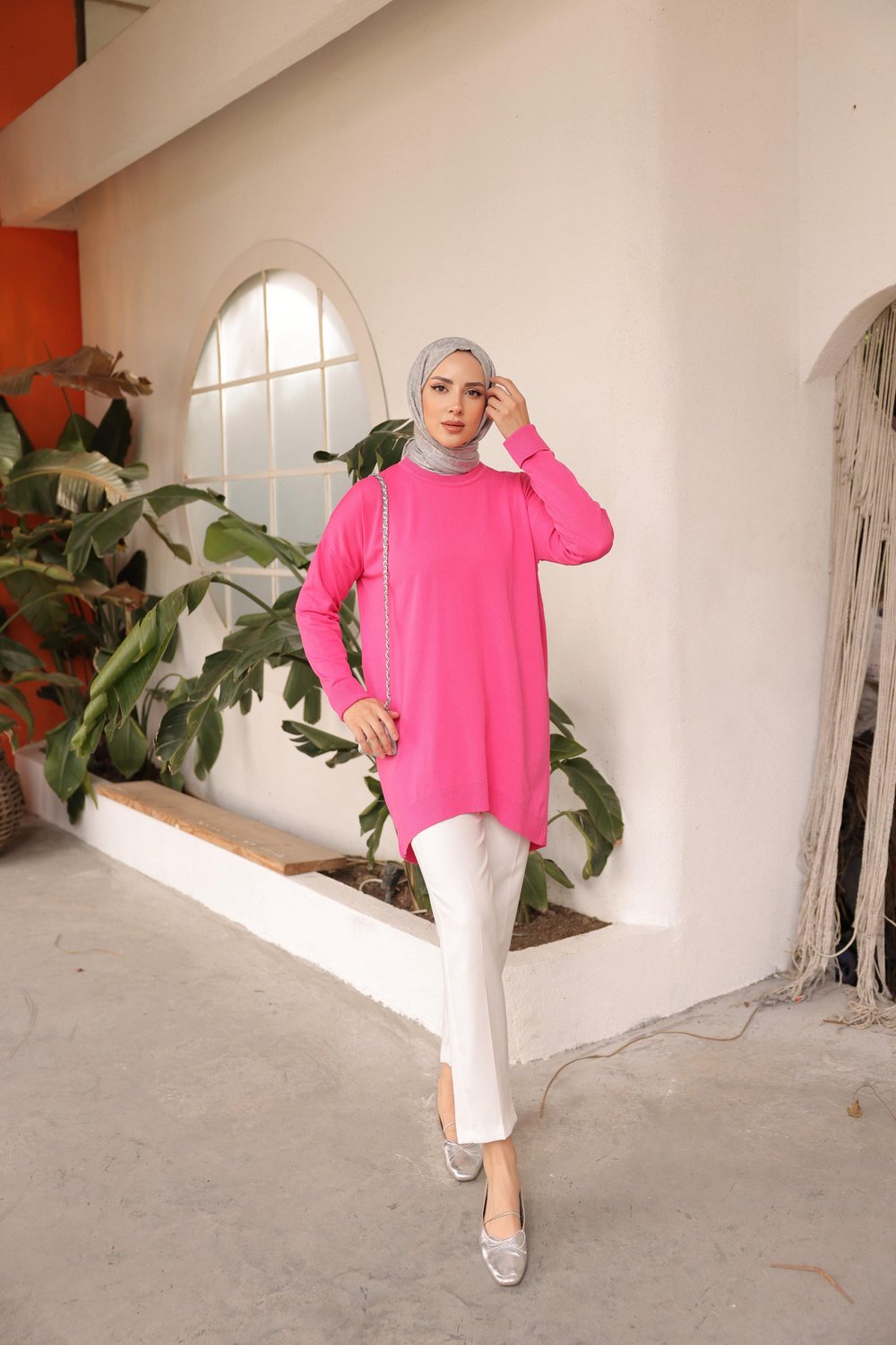 Soğuk Tuşe Orversize Bisiklet Yaka Tunik 14853