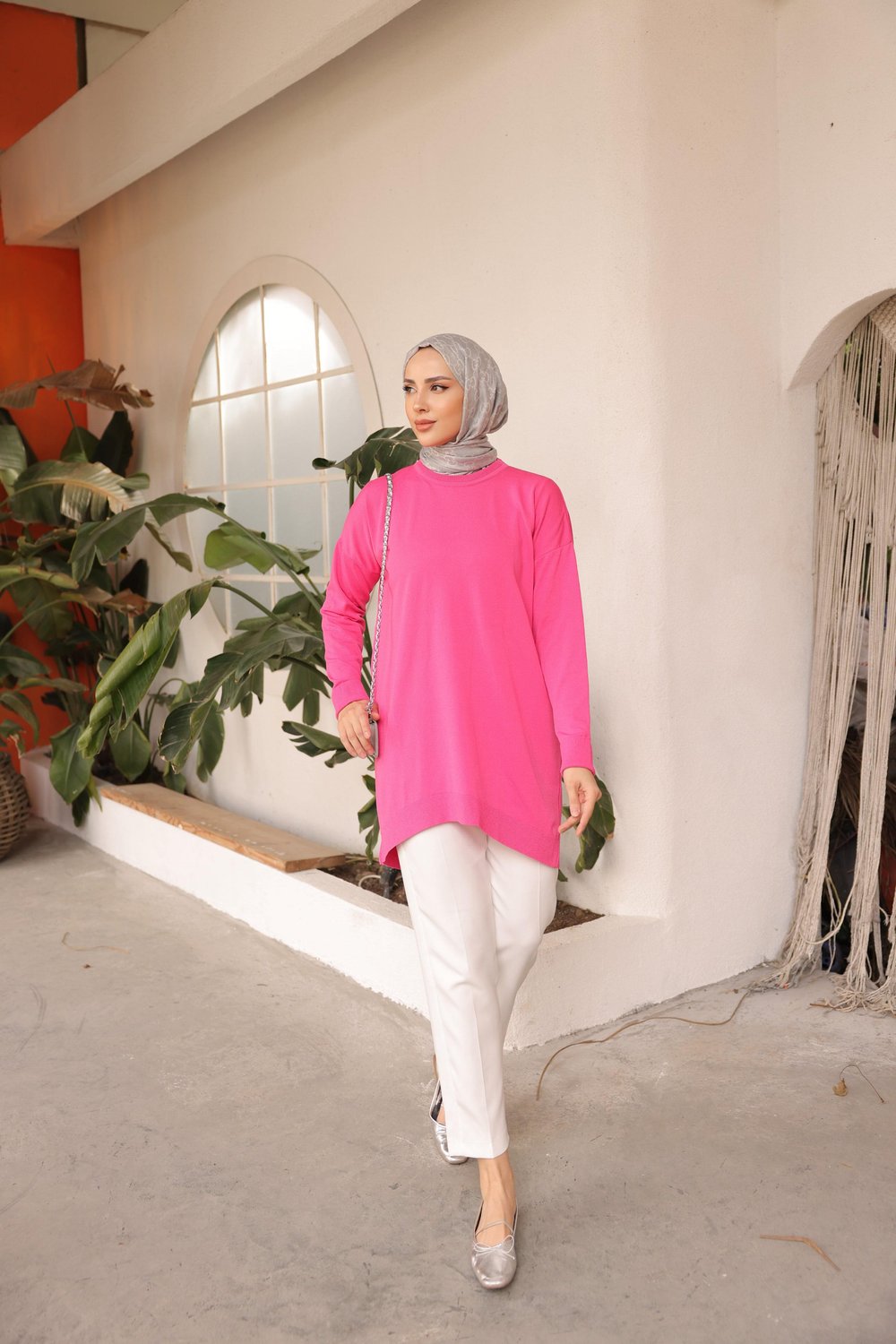 Soğuk Tuşe Orversize Bisiklet Yaka Tunik 14853