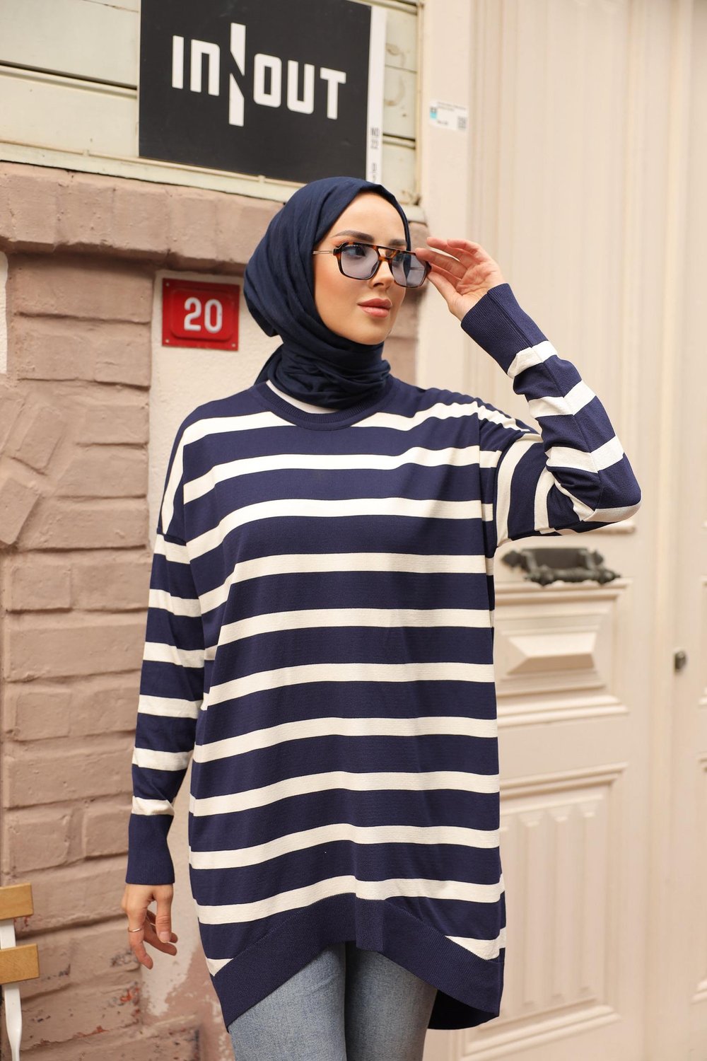 Soğuk Tuşe Oversize Çizgili Tunik 14854