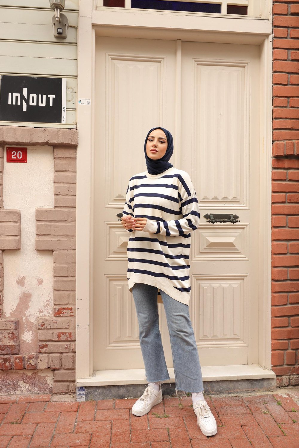 Soğuk Tuşe Oversize Çizgili Tunik 14854