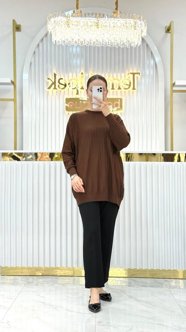 Soğuk Tuşe Oversize Fitilli Tunik 140290