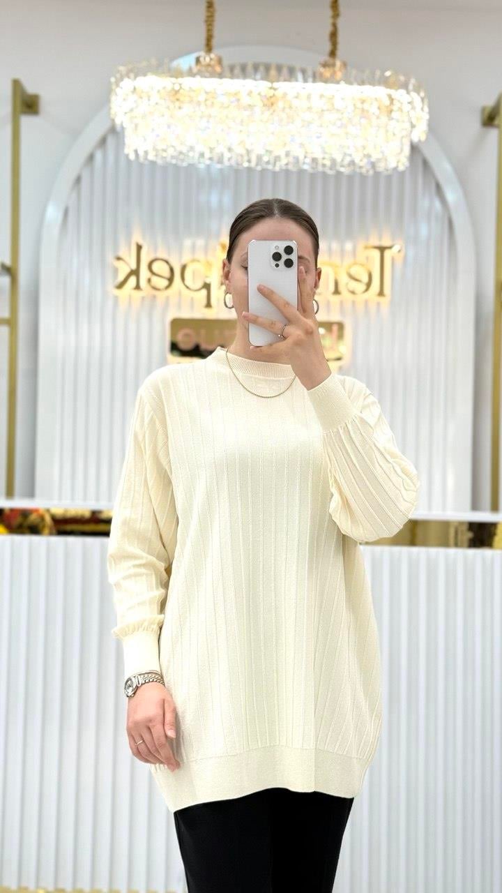 Soğuk Tuşe Oversize Fitilli Tunik 140290